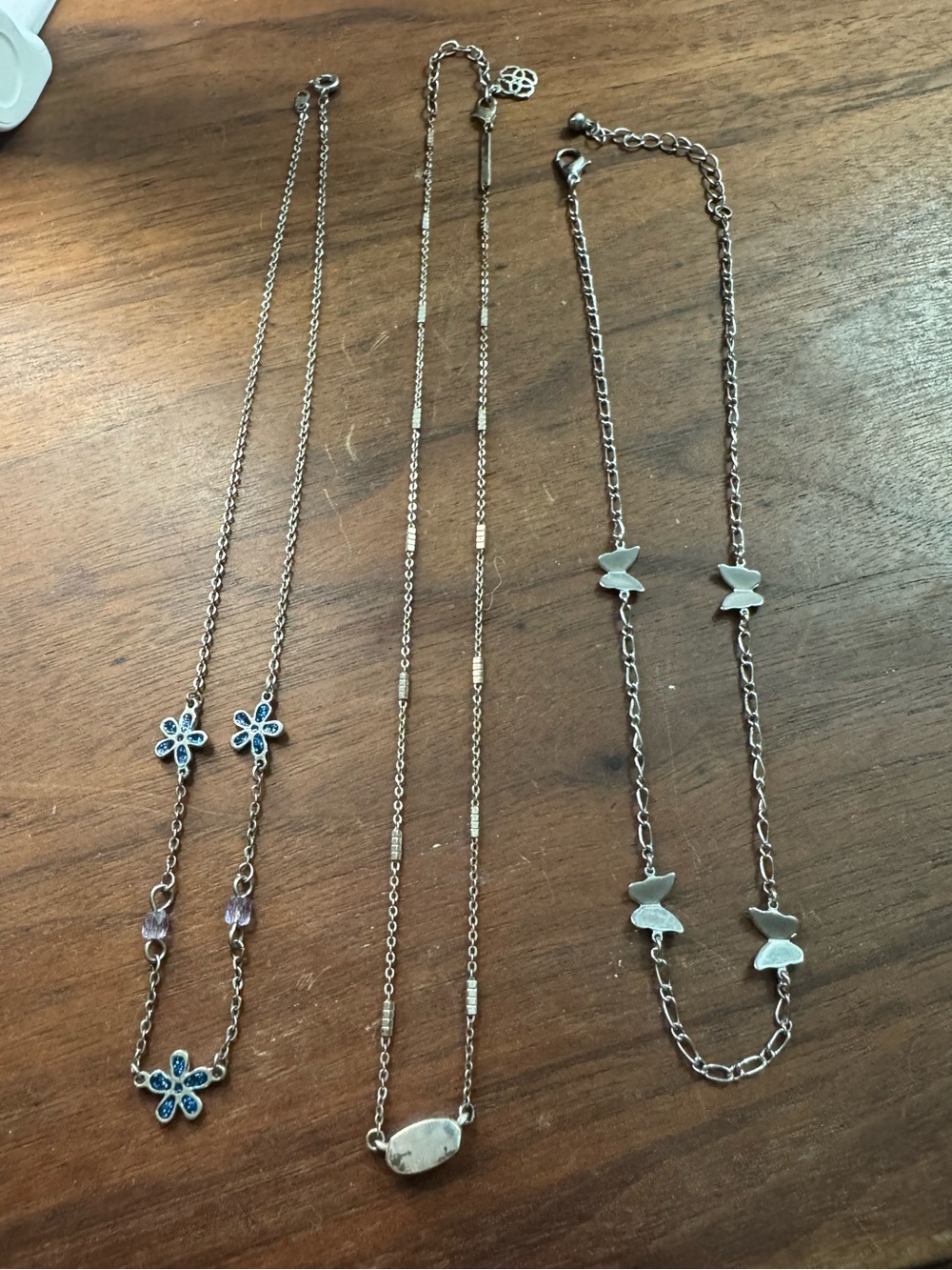 3 Dainty Silvertoned Butterfly/Flower Necklaces *READ*